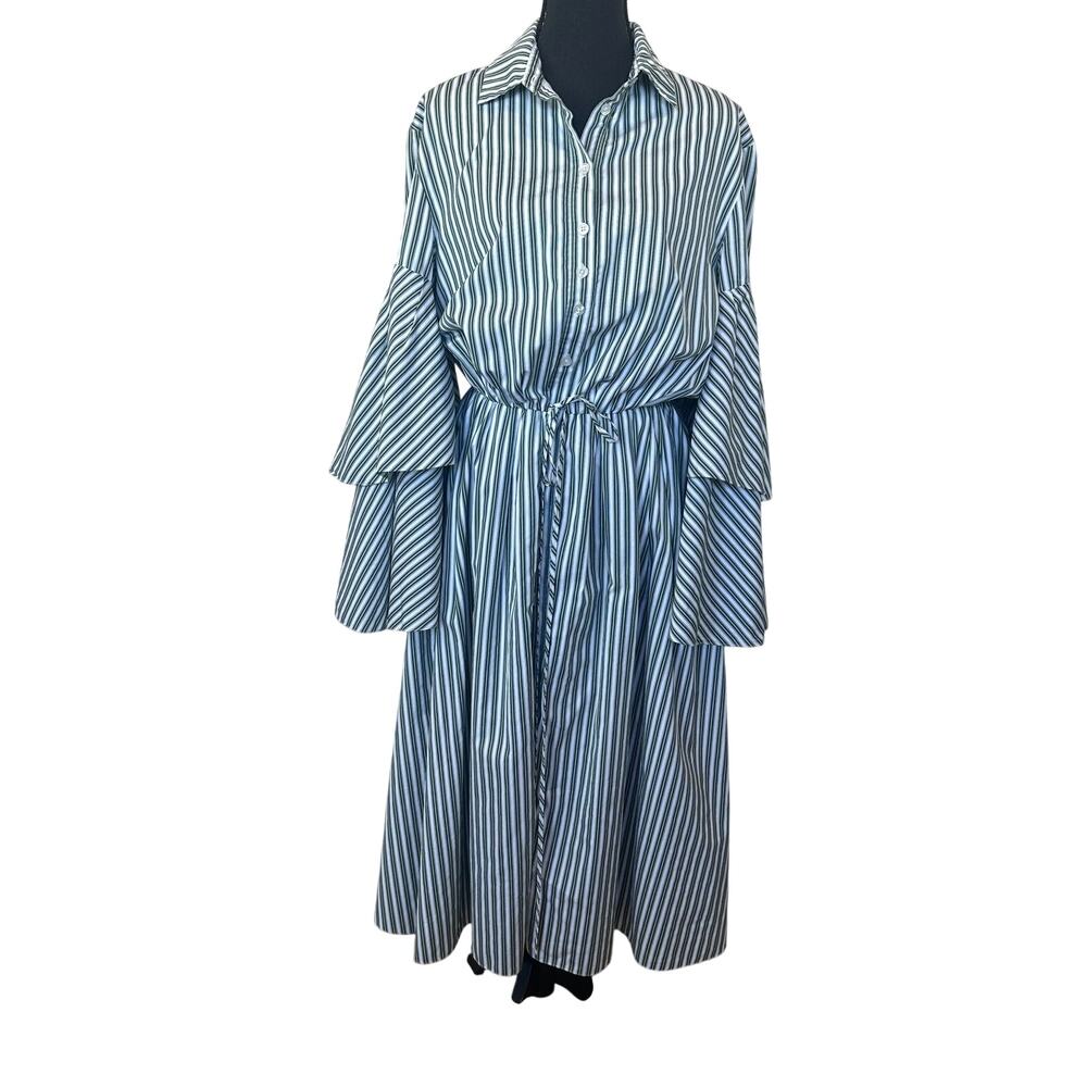 Rosie Assoulin Striped Midi Shirt Dress Size 12 Whimsical Artsy Designer $1300 - Picture 8 of 13